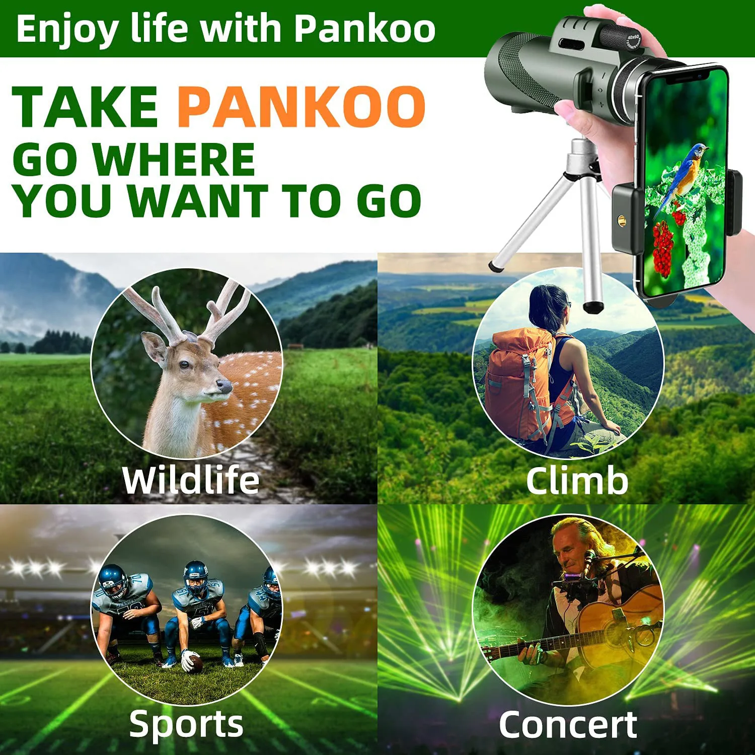 80*100 HD With smartphone stand and tripod Powerful Binoculars Long Range Portable Monocular or Camping Tourism Outdoor