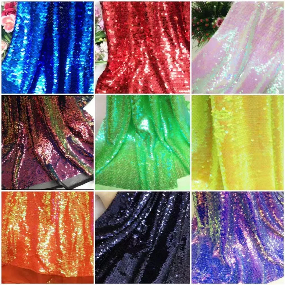 1Meter bunte Fischs chuppen Pailletten Stoffe Designer Stoff Kleid Spitze Stretch Kleid Stoff Party kleider Brautkleid