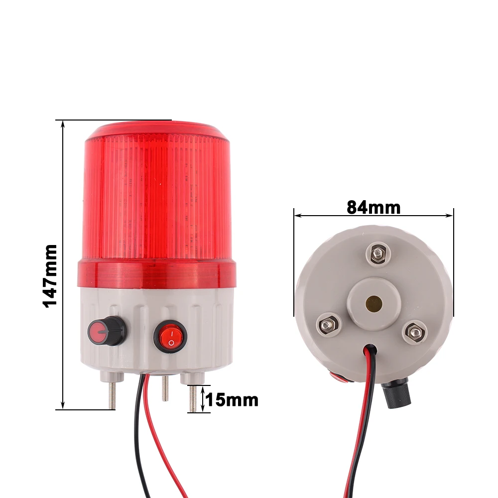 Volume Adjustable Alarm Light Rotating Flashing LED Lamp With Sound Warning Light 220V24V Light On Off Red