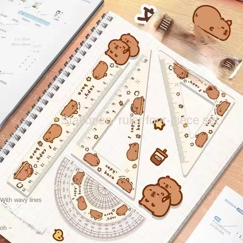 4pcs/set Creative Acrylic Capybara Set of Rulers Drawing Tools Cute Cartoon Soft Ruler Set Office Supplies Set 15CM Square