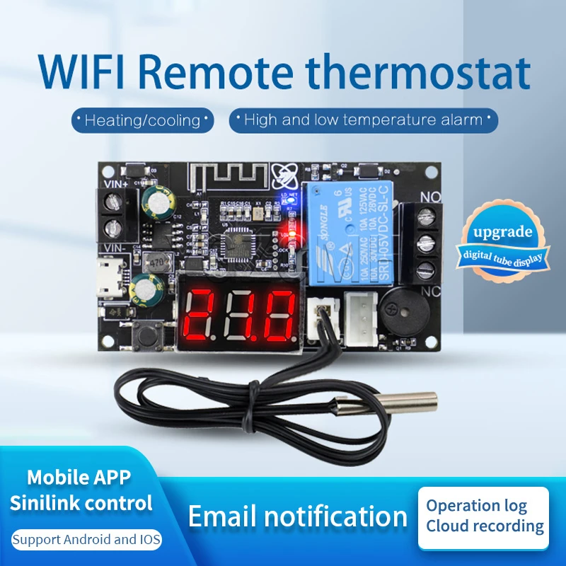 Termostato WIFI remoto, módulo controlador de temperatura de alta precisión, colección de aplicaciones de refrigeración y calefacción