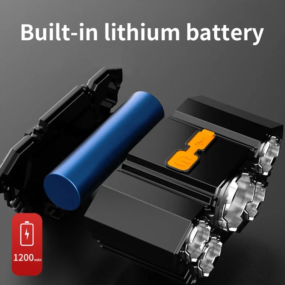 Linterna frontal Led recargable por Usb, linterna fuerte superbrillante montada en la cabeza, batería integrada, lámpara de pesca nocturna para acampar al aire libre