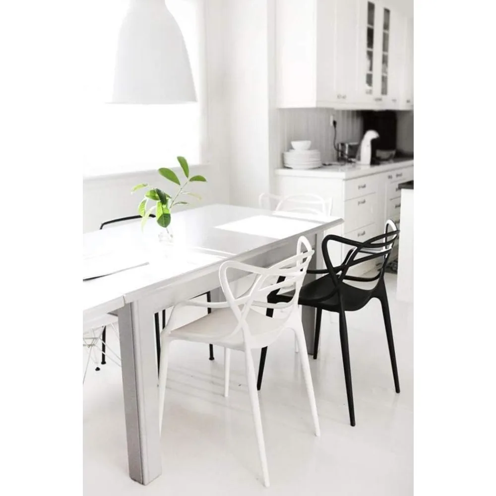 Set of 2 Stackable Contemporary Modern Designer Plastic Dining Chairs, Open Back Chairs for Indoor or Outdoor Use