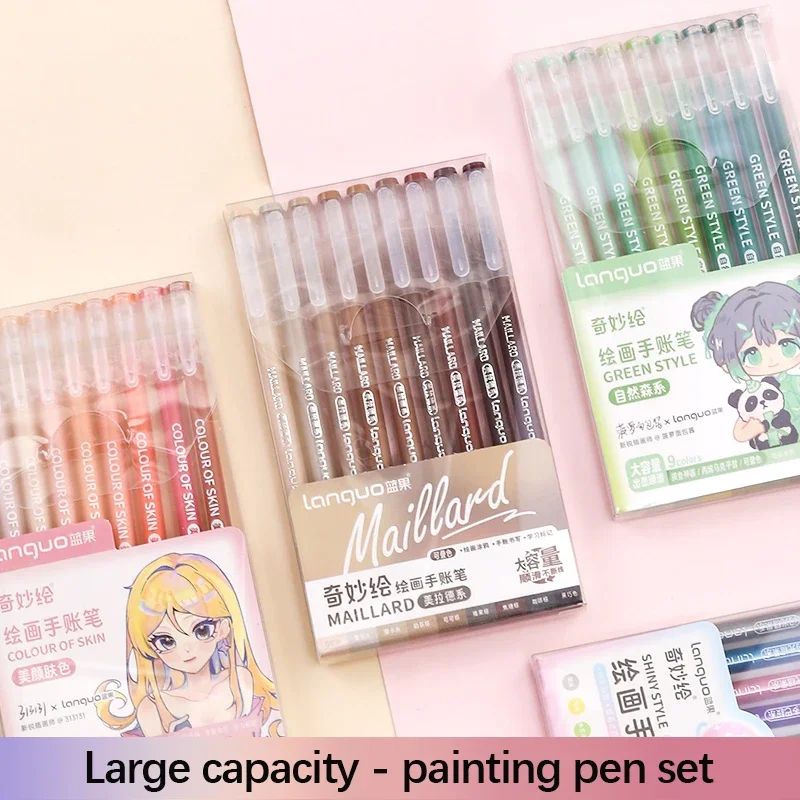9pcs Colores Markers แปรงปากกาชุดแห้งเร็ว Graffiti วาดภาพวาด Highlighter อุปกรณ์โรงเรียนสําหรับนักเรียน Art เครื่องเขียน