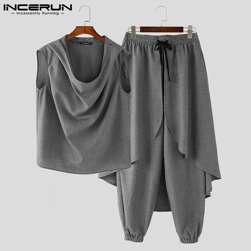 Stilvolle Männer Sets INCERUN 2024 Persönlichkeit Pullover Tops Lange Hosen Freizeit Streetwear Männlich Solide Einfache Anzug 2 Stück S-5XL 2024