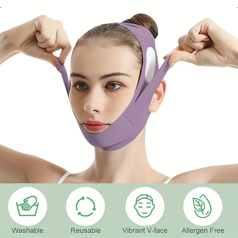 Fascia per il lifting facciale notturno con fibra di grafene - Riduttore doppio mento e definitore della mascella, cinturino di bellezza riutilizzabile lavabile 5 dimensioni