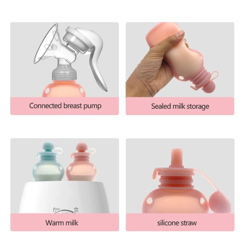 Bolsa de silicona sin BPA para comida de bebé, contenedor de almacenamiento de leche recargable reutilizable, práctico, a prueba de fugas