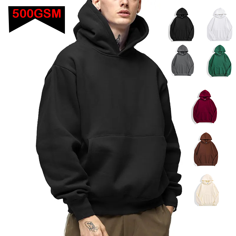 500GSM peso pesado moda hombres sudaderas con capucha nuevo Otoño Invierno Casual grueso algodón hombres Top Color sólido sudaderas con capucha sudadera masculina