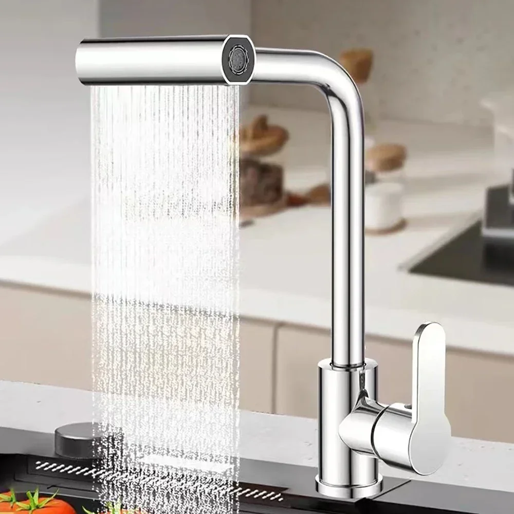 4 Modes Waterfall Kitchen Faucet Deck Mounted Sink Single Hole Cold and Hot Tap Universal 360°Rotating Faucet