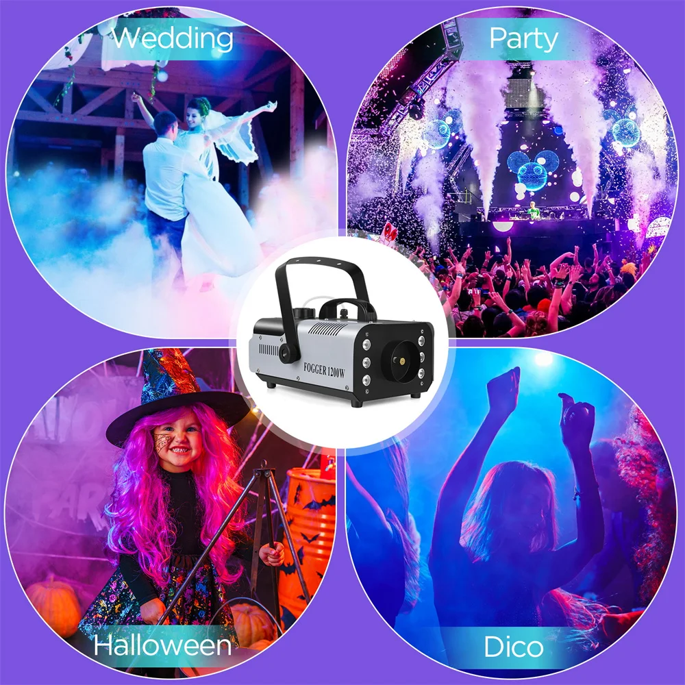 Mini maszyna do dymu o mocy 1200 W z 6 diodami LED RGB Maszyna do dymu z pilotem i zbiornikiem o pojemności 1 l do klubu dyskotekowego w teatrze weselnym