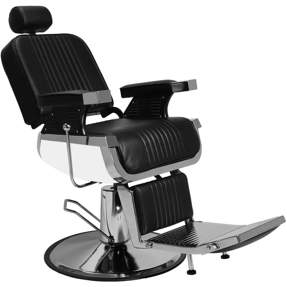 Heavy Duty Reclining Barber Chair with Headrest & Supports up to 500lbs & 360 Degrees Rolling Swivel, Professional Vintage