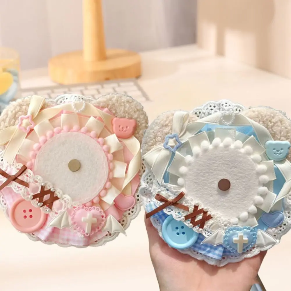 Fashion DIY Cute Badge Holder Lacework Cartoon Bear Anime Pins Display Base Luxury Kawaii Badge Decoration Tray Pin Protector
