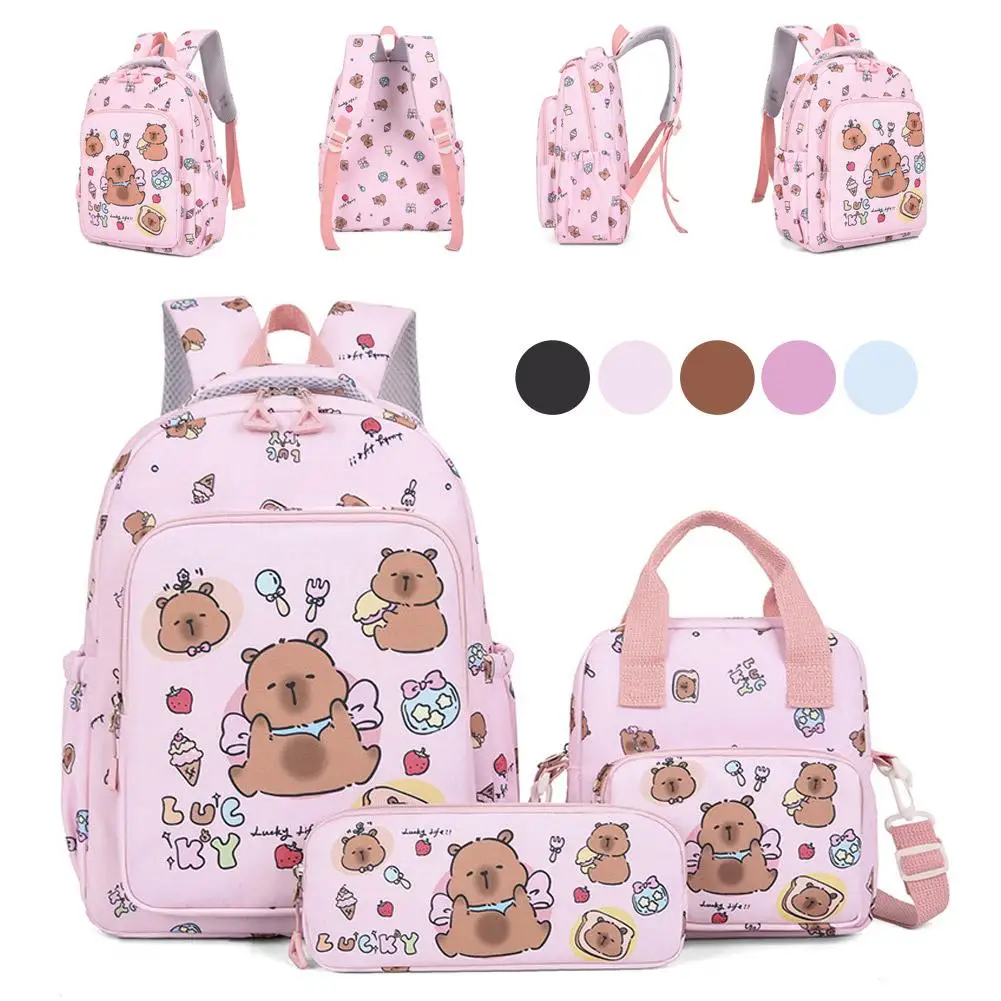 3 pezzi/set zaino capibara Kawaii set di zaini leggeri in nylon di grande capacità per cartoni animati per adolescenti