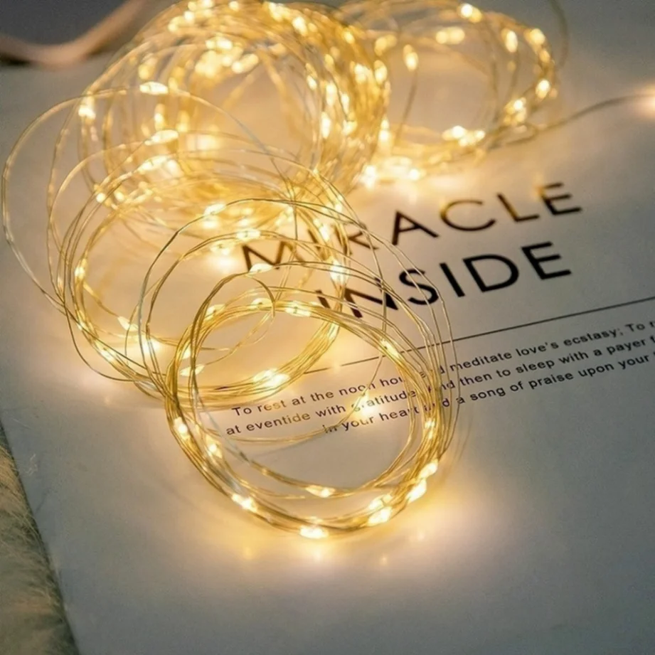 10pcs 6pcs ทองแดงลวดไฟ LED String วันหยุดไฟ Fairy Garland ตกแต่งต้นคริสต์มาสงานแต่งงาน DIY Natal Navidad 2023