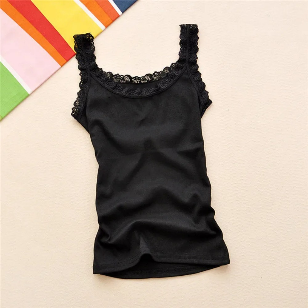 Tops negros, camiseta sin mangas de verano para mujer con Top de encaje, ropa interior roja, camisolas de encaje, ropa interior holgada, chaleco para mujer