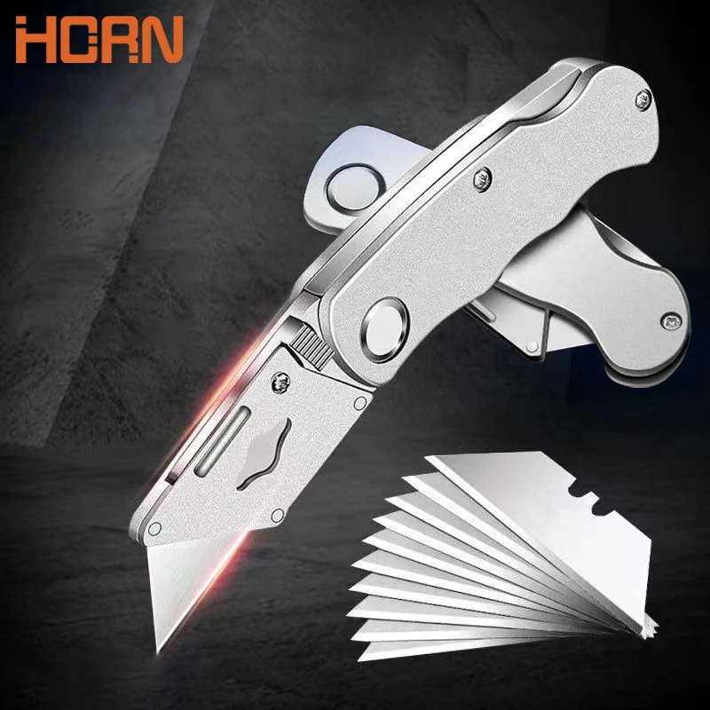 Coltello multiuso Coltello pieghevole Manico in plastica di alluminio Taglierina per cavi tascabile Lama per coltello da tappeto resistente con set portatile di blocco