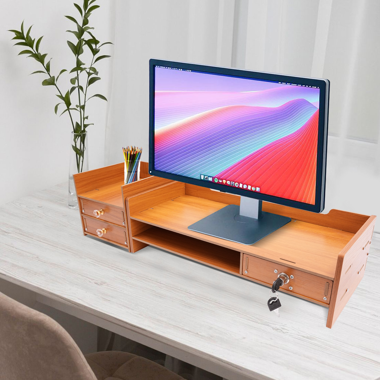 Bureau en bois avec égouts de proximité, fournitures de bureau, ordinateur de bureau, britannique