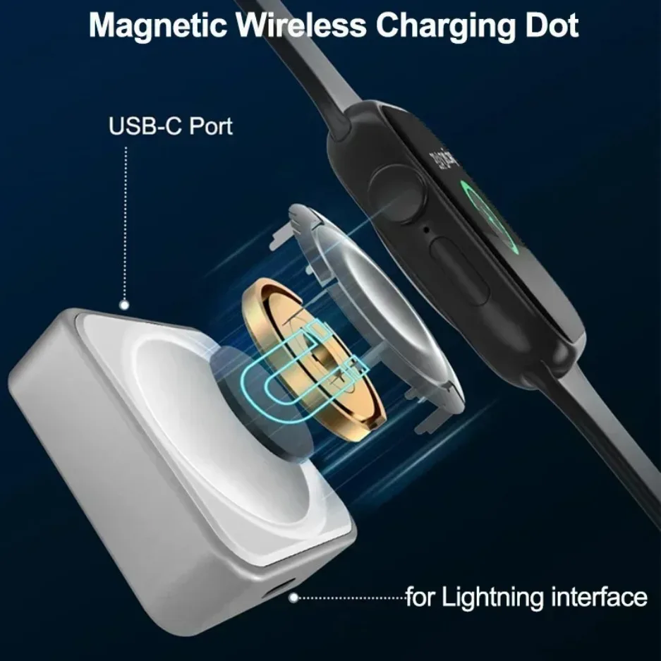 Cargador rápido inalámbrico magnético para Apple Watch series 5 6 7 8 9 SE tipo C para iPhone convertir cargador para iWatch Series 2 3 4 5 6