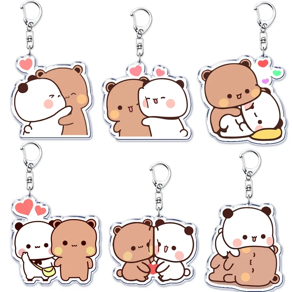 Llaveros bonitos de Bubu Dudu, llavero de Panda blanco de oso gris bebé para accesorios, llavero colgante para bolso, joyería para fanáticos, regalos de amor para parejas