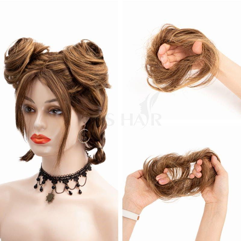 MRS HAIR cheveux humains Chignons Chignon queue de cheval postiche Updo beignet vrais Extensions de cheveux bande élastique Flexible brun blond