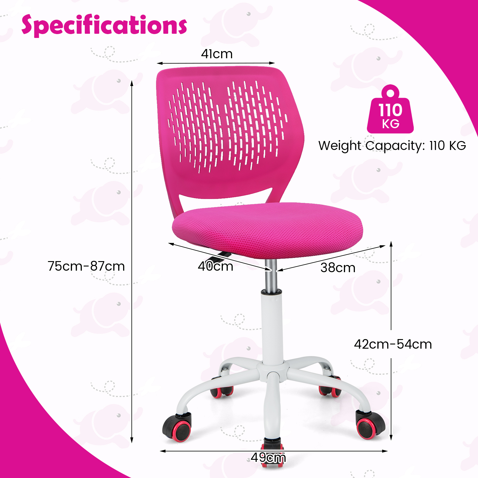 GOFLAME Kids Adjustable Mesh Chair, Ergonomic Armless Desk Chair with Ventilated PP Back & Soft Seat Cushion