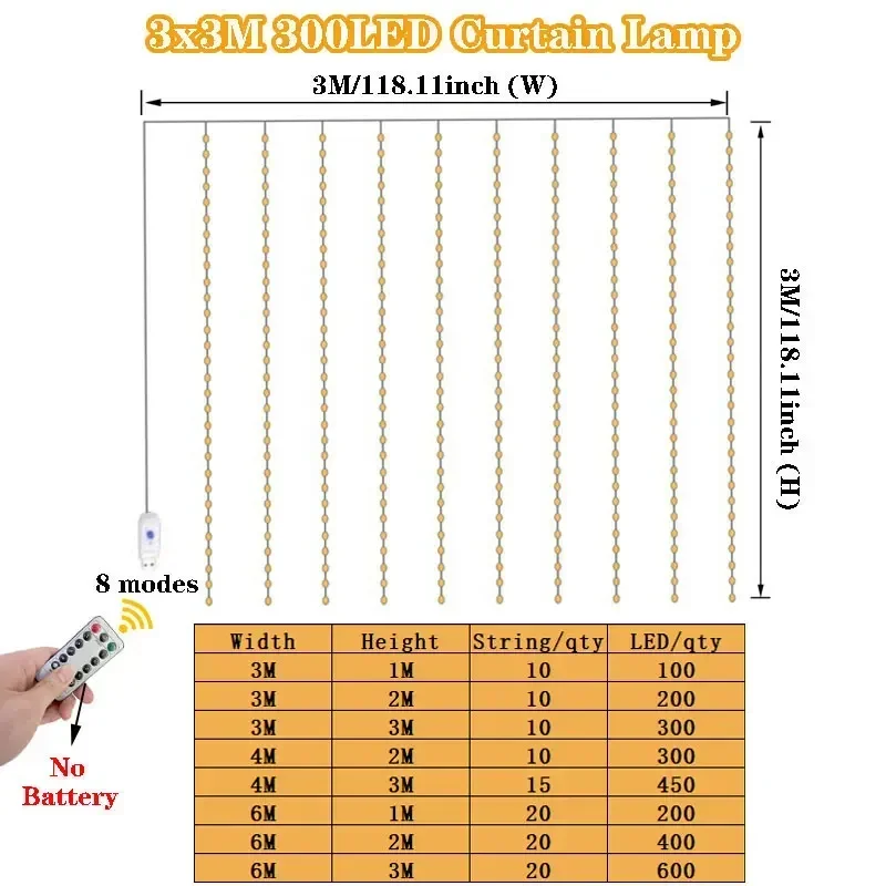 3M 4M 6M LED คริสต์มาส Fairy String ไฟ USB Curtain Light Garland งานแต่งงานตกแต่งบ้าน Window Decor วันเกิดตกแต่ง