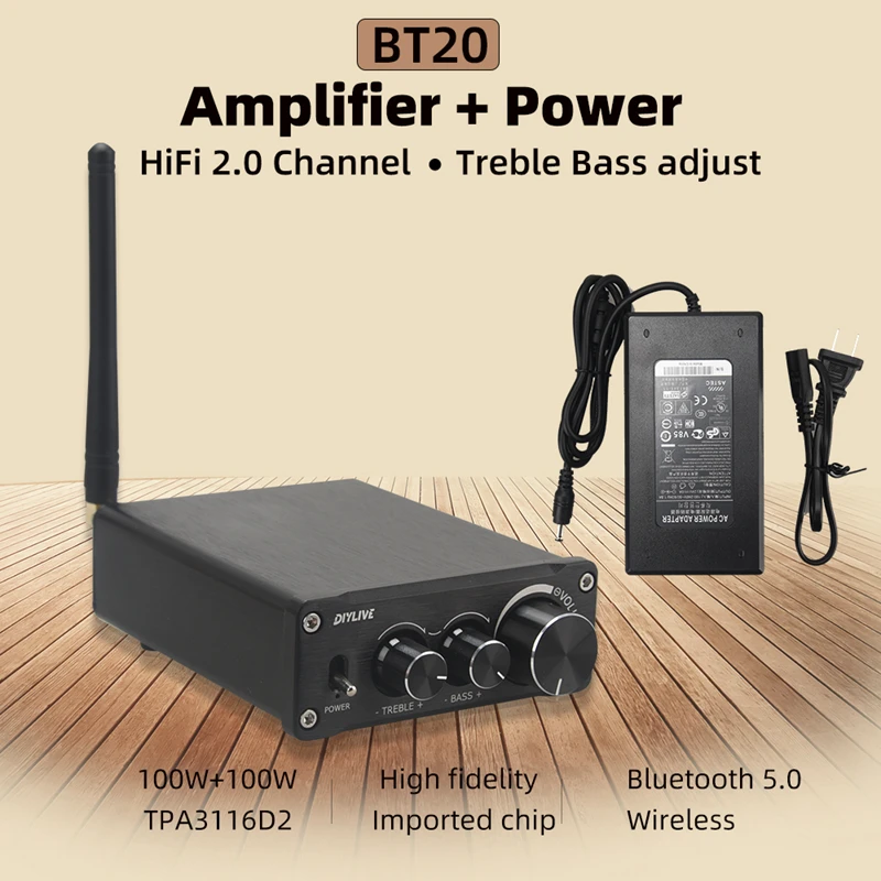 HiFi 2.0 Полностью цифровой аудиоусилитель мощности TPA3116D2 100 Вт * 2 Bluetooth 5.0 с регулировкой высоких и низких частот BT20