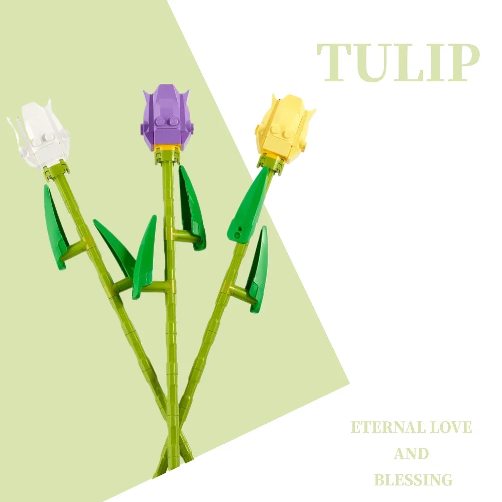ขายร้อนกุหลาบ/Tulips/Narcissus Building Blocks เด็กปริศนาของเล่นของขวัญวันแม่ความยากสูง Splicing 40460 40461