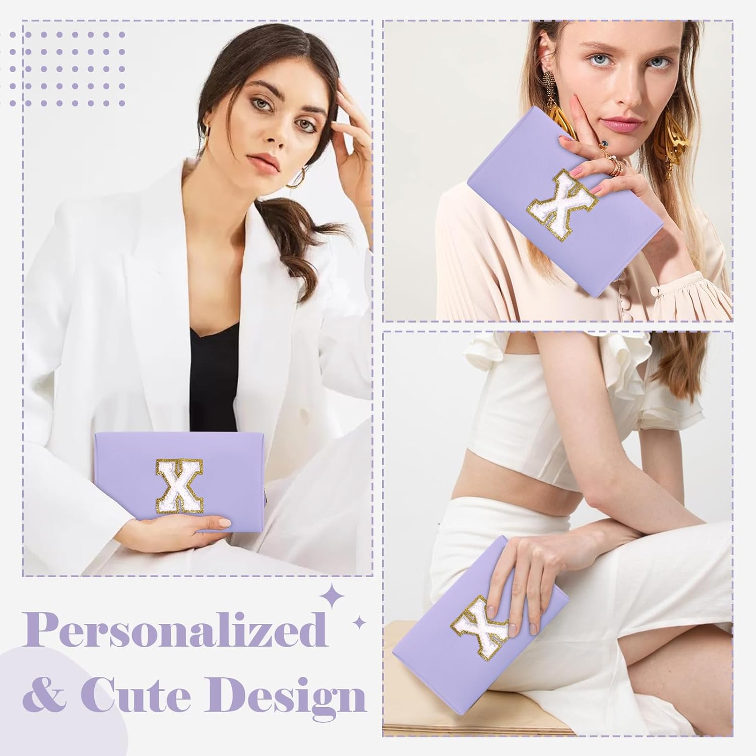 Bolsa de maquillaje con letras bordadas moradas, bolsa de almacenamiento, bolsa de lavado de viaje, herramienta de maquillaje para lápiz labial, bolsa de clasificación multifuncional-LJX