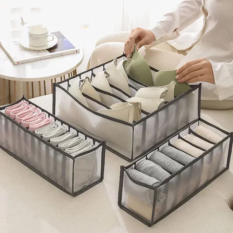 6/7/11grids Foldable Underwear Underwear Socks Organizer with Dividers Clothes Storage Box Breathable Mesh Bag for Wardrobe