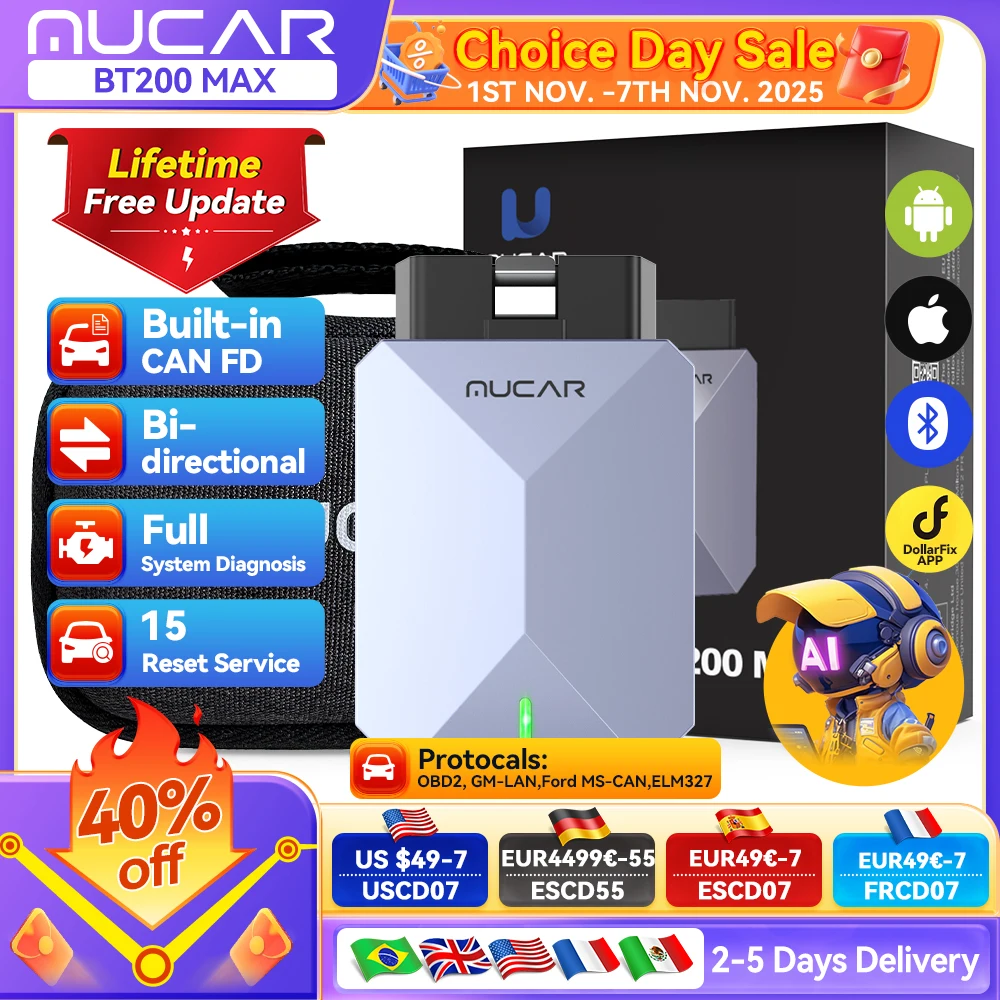Lebenslanges kostenloses Update MUCAR BT200 Max OBD2-Scanner CAN FD Bidirektionale Steuerung Alle Systemdiagnosetools 15 Reset für alle Autos