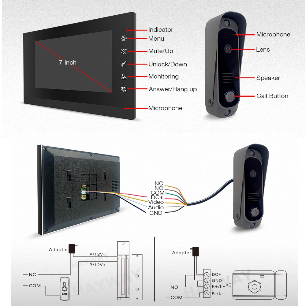 Video Intercom System Video Türklingel Tür System Kits Unterstützung entsperren Überwachung für Villa Home Office Wohnung 1200tvl