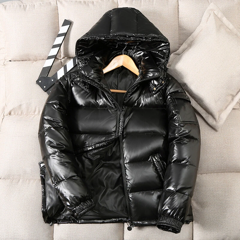 Casacos Puffer destacáveis para homens, casacos impermeáveis, roupas acolchoadas com bolhas, monocromáticas, quentes, pretas, plus size