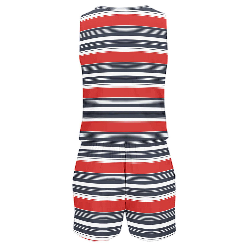 2023 verão novas vendas quentes listra cor bloco impressão uma peça shorts sem mangas zíper com decote em v uma peça