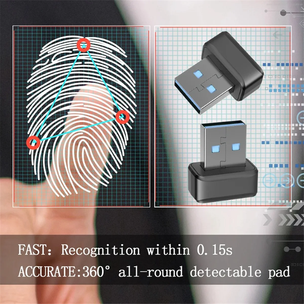 BABQ USB Fingerprint Key Reader U2F Biometric Fingerprint Scanner Anti-Spoofing Biometric Mini Security Key Dongle