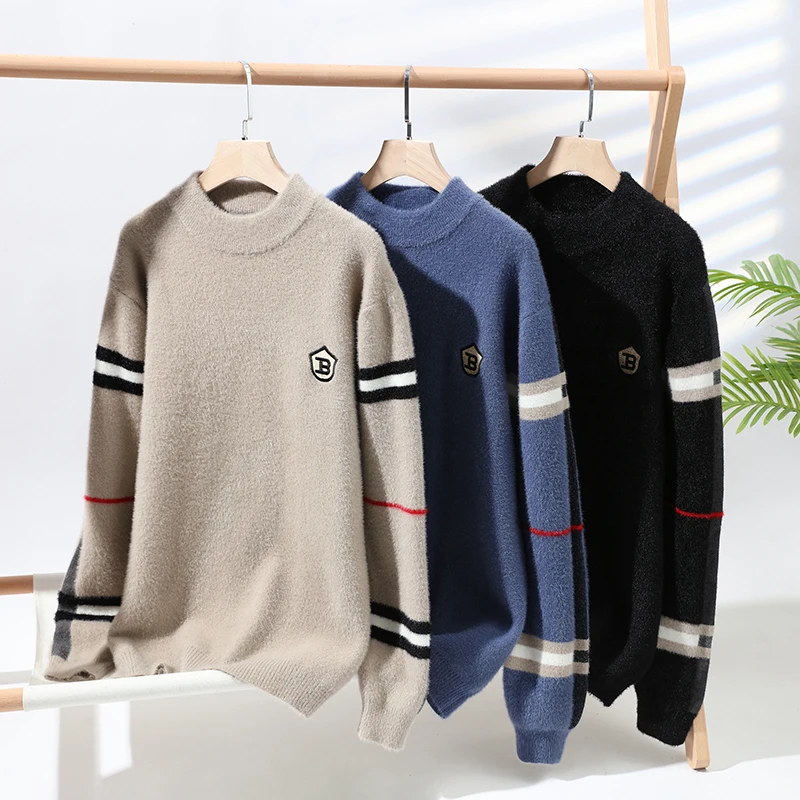 Herren reiner Nerz Kaschmir pullover Pullover Winter Herren warmer und modischer locker sitzender Langarm pullover Fleece pullover