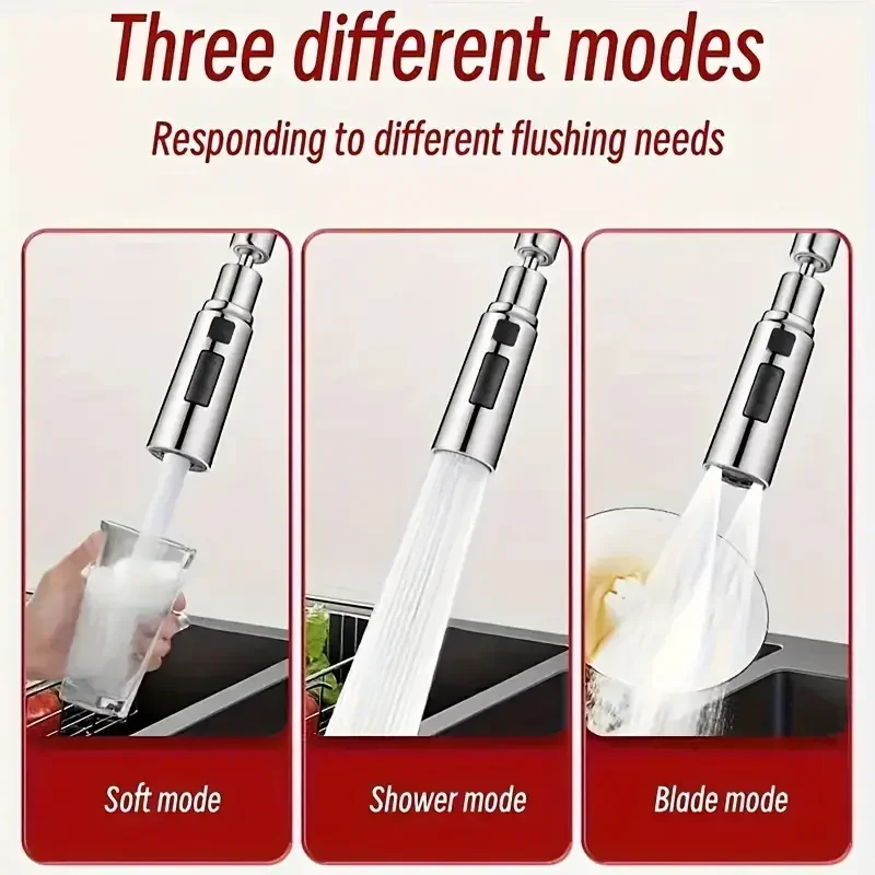 Pulverizador de chuveiro anti-respingo, 3 modos, filtro de cozinha, extensor de torneira, cabeça de liga de metal, economizador de água, torneira universal para casa