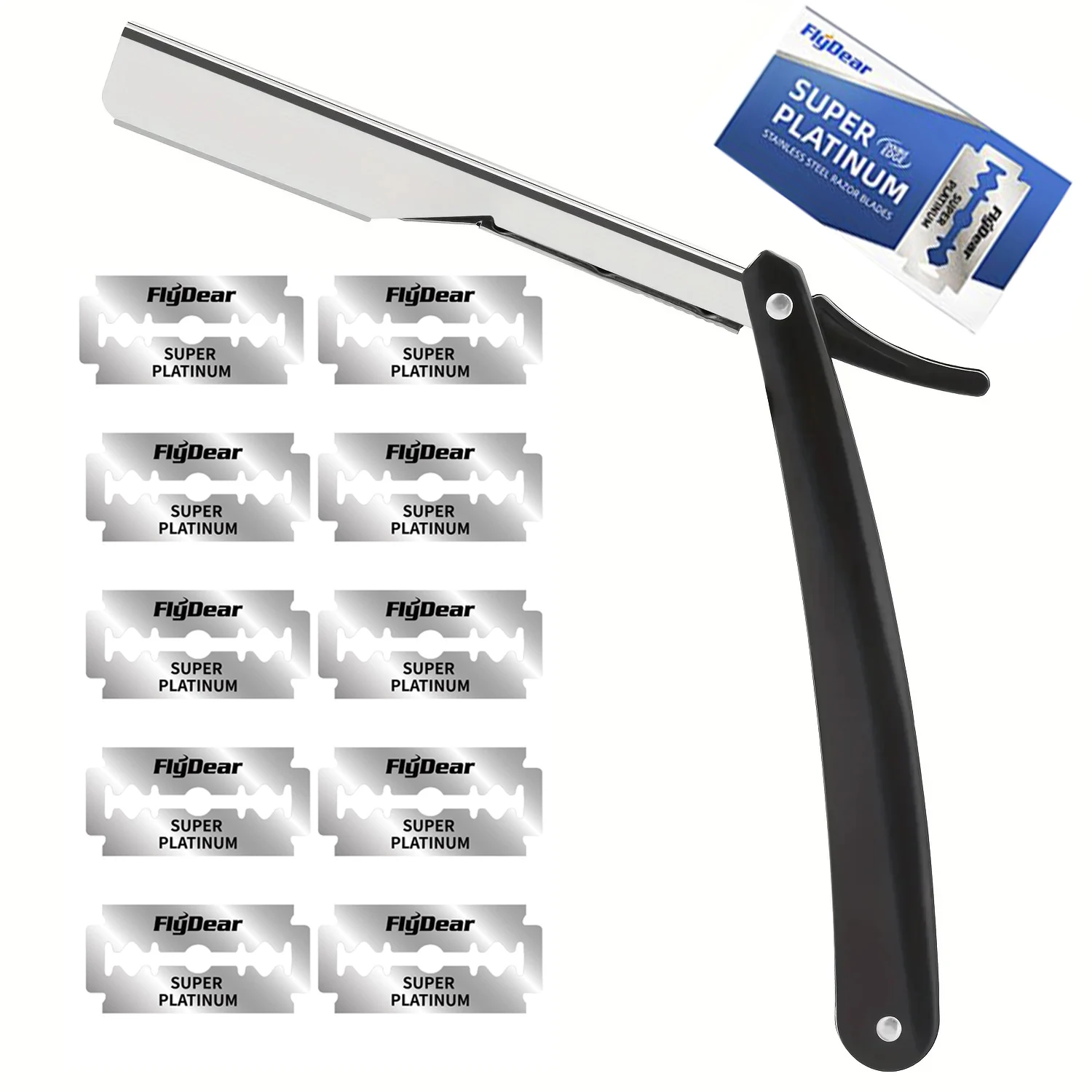 Afeitadora Manual profesional de borde recto, maquinilla de afeitar afilada de acero inoxidable, cortador de barba plegable con cuchillas de 1/10/20 Uds.