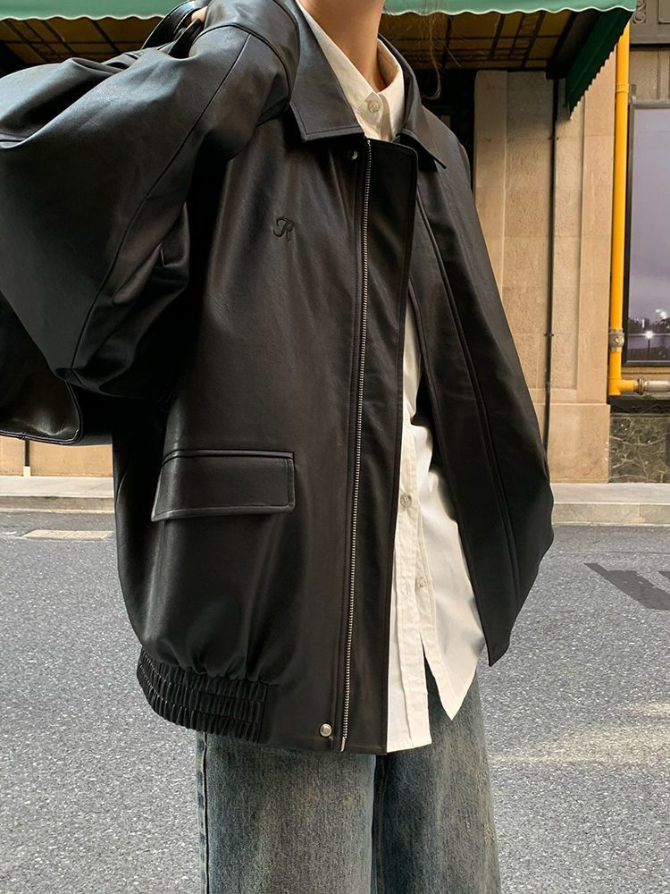 Jmprs Vintage Women Pu Jacket Women High Street Techwear Oversize Faux Leather Moto Biker Coats Bf Punk Casual Cropped Outerwear