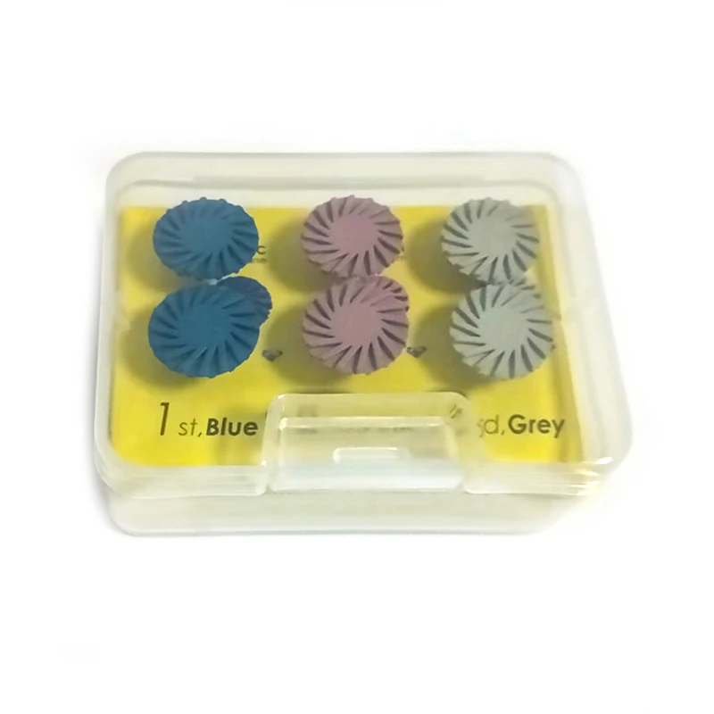 6 pçs/caixa 14mm roda 3 cores espiral flex escova ferramenta de laboratório odontológico polidor de borracha dental disco de polimento de resina composta