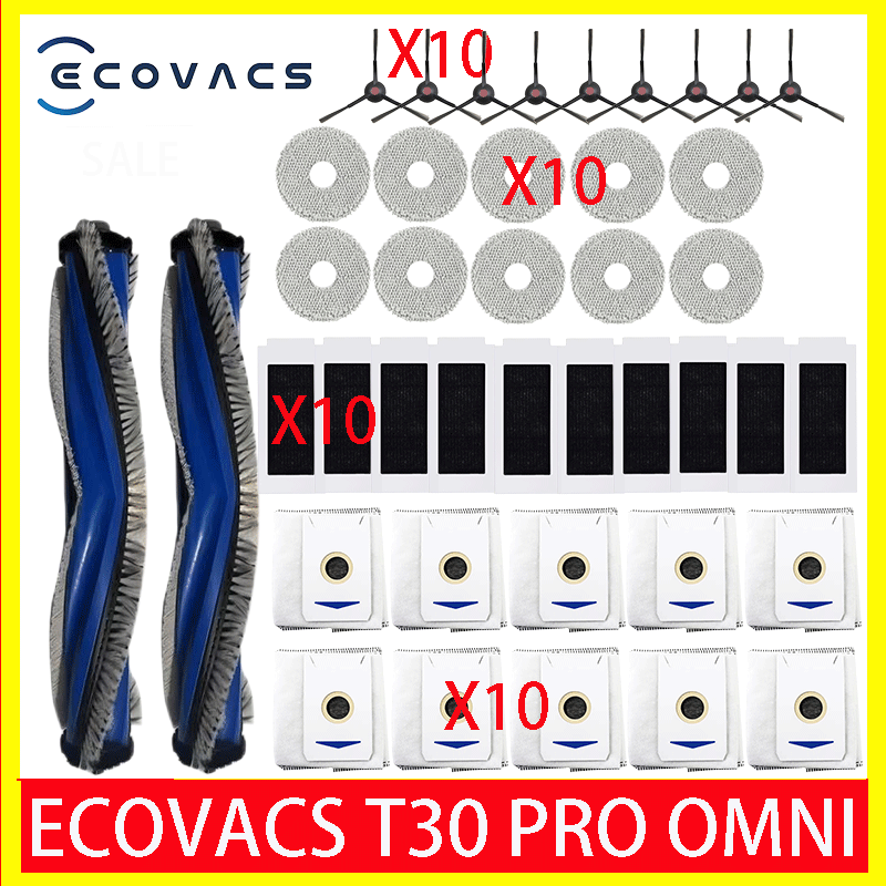 ECOVACS T30 PRO OMNI / T30S PRO / YEEDI M12 Pro + piezas de repuesto de Robot aspirador bolsa de polvo filtro de Cepillo Lateral principal accesorios de fregona