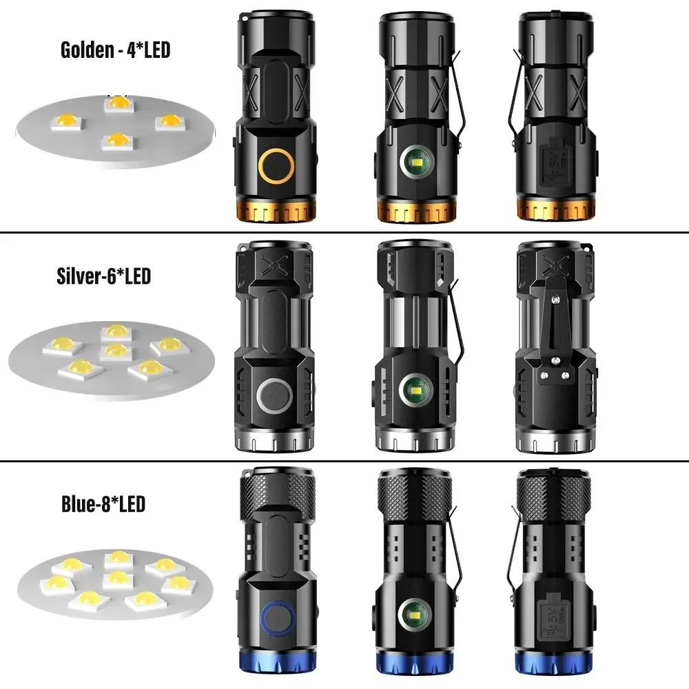 MINI linterna LED recargable, luz de Camping con luces laterales y cola de pantalla con imán, adecuada para explorar y acampar