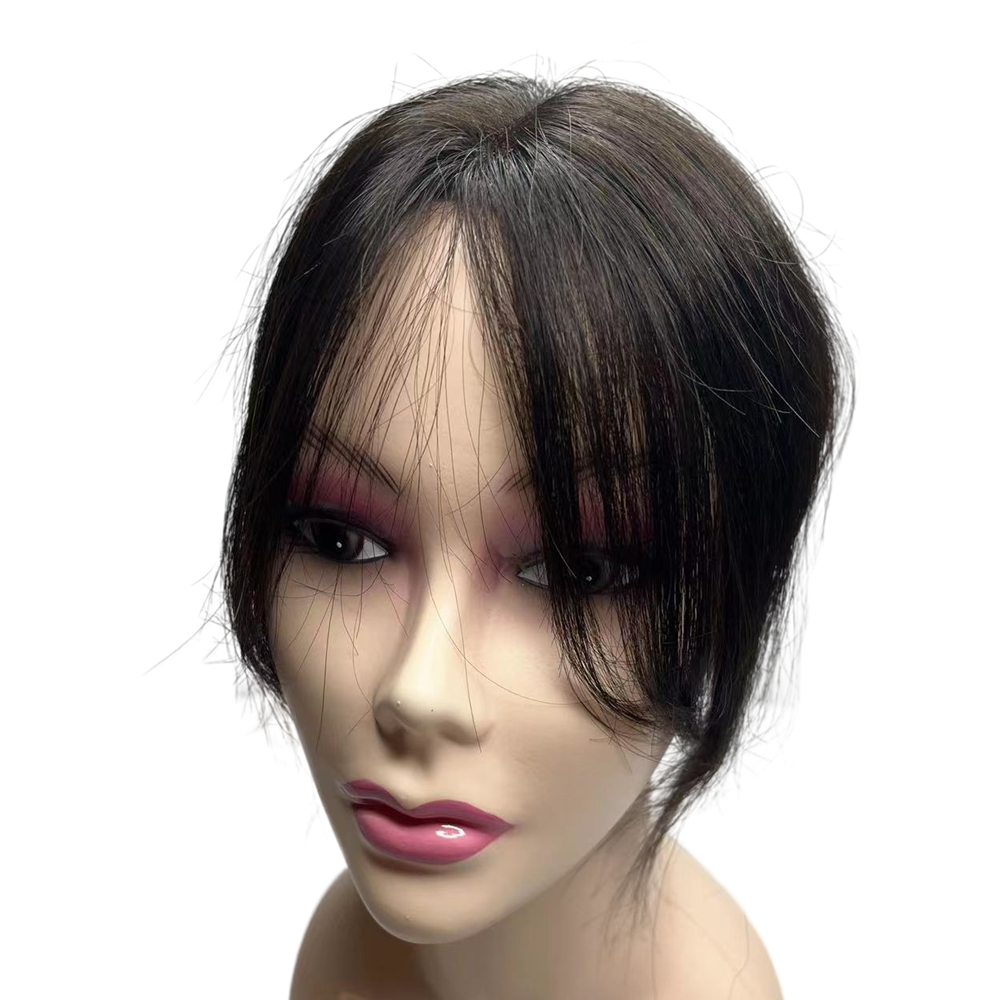 Toppers de cabelo humano invisível com renda suíça, 10 polegadas, clipe em postiços naturais, franja para mulheres, perda de cabelo suave, volume, tecido à mão