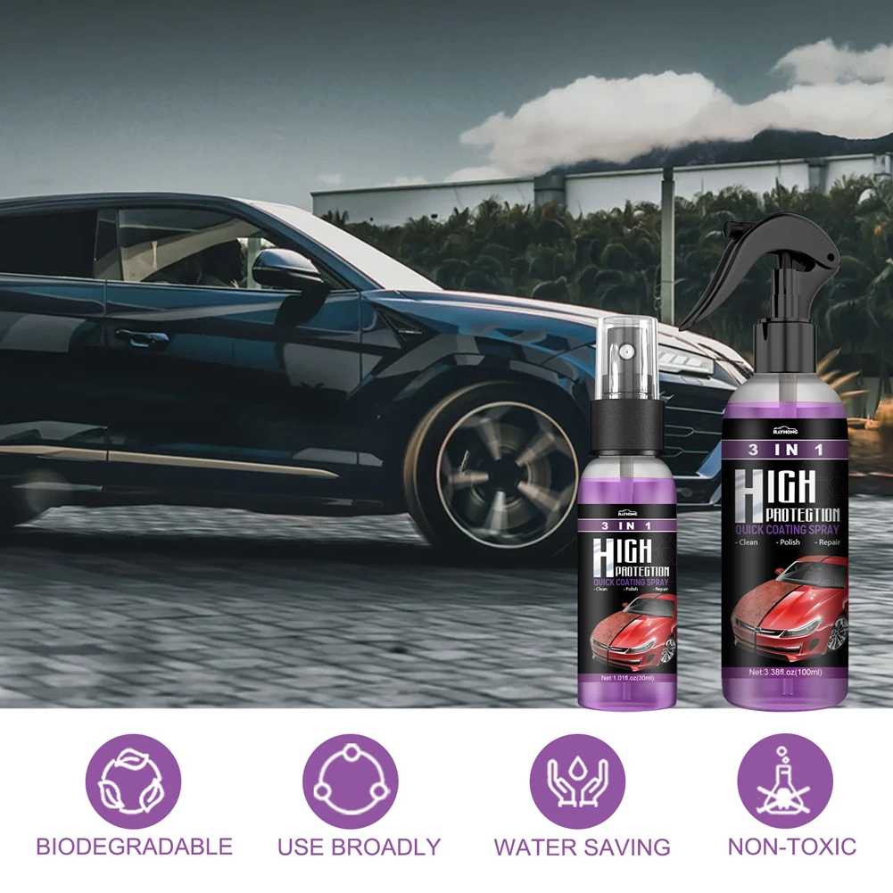 3 in 1 Coating mobil สเปรย์นาโนเคลือบเซรามิกป้องกันเร็วสูงเคลือบขี้ผึ้งพลาสติกรีเฟรชรวดเร็วซ่อมแซมรอยขีดข่วนได้ดี