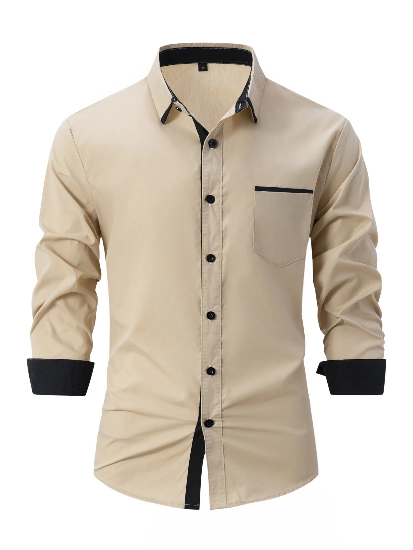Spring And Autumn Men's Splicing Design Solid Color Relaxed Relaxed Breathable Long Sleeve Simple Business Shirt