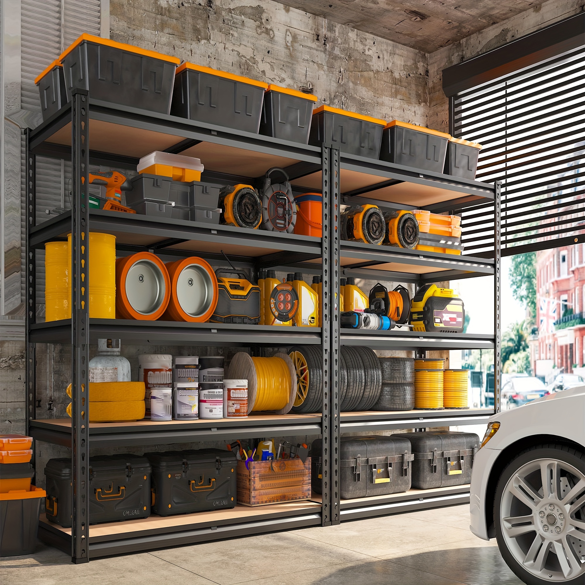 5-Tier Heavy Duty Shelving Unit 2000LBS Capacity - 72"W x 36"D x 16"H Industrial Storage Rack, Matte Black Garage Shelves