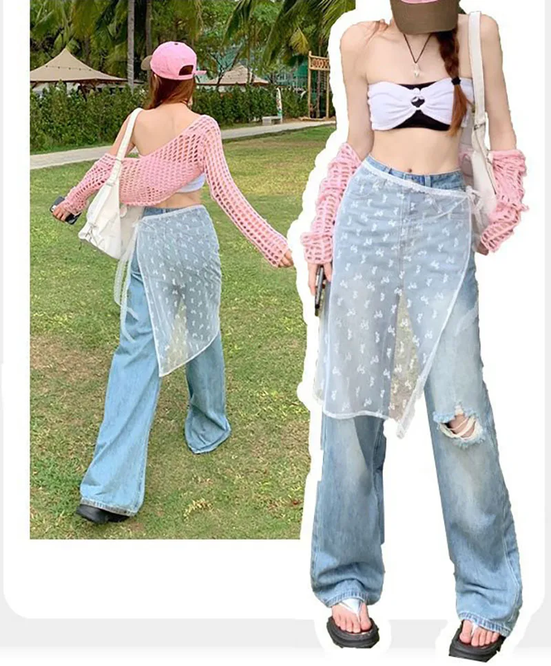 Gonna di garza a strati di pizzo con allacciatura da donna Vintage Bowknot Stampa cinturino in pizzo trasparente Tenda per abito in tulle con fasciatura in un unico pezzo