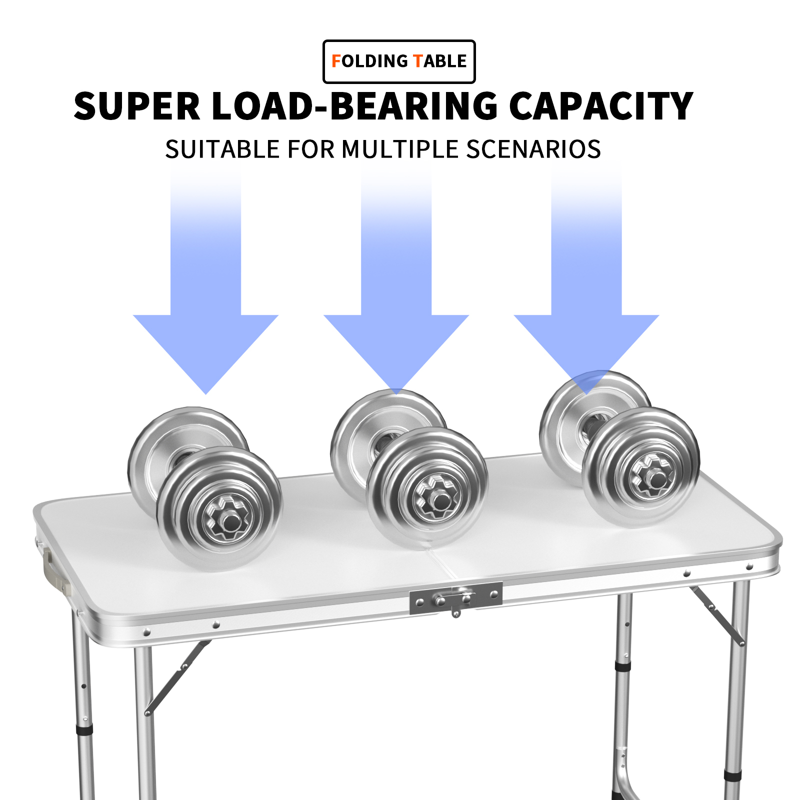 120x60x70cm Aluminium Camping Table, Portable Folding Table Small Picnic Table Laptop Desk TV Dinner Bed Home Office, White
