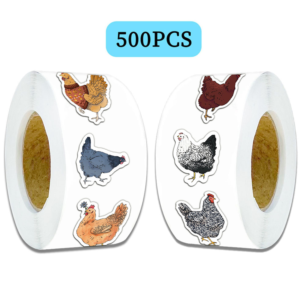 500PCS Creative Hen Roll Adhesive Tape, Animal Graffiti, Laptop Case, Desktop Water Cup Stickers