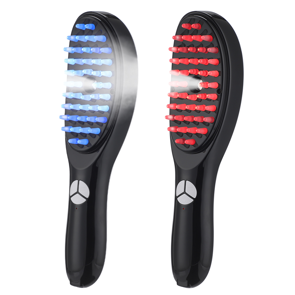ใหม่หวีนวดไฟฟ้าสีฟ้าสีแดง Light Therapy การสั่นสะเทือนนวดผมแปรงหนังศีรษะสเปรย์ไอออนลบ Hair Growth Massager